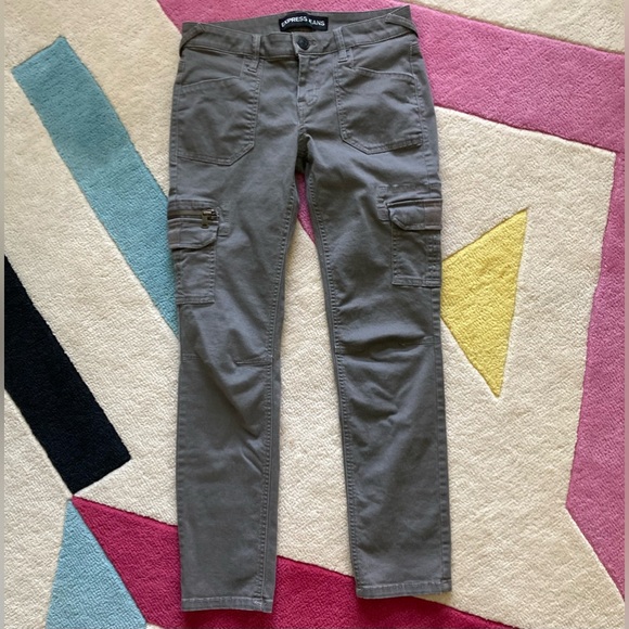 Express Stella Low Rise Army Green Cargo Pocket Skinny Crop Jeans 0 Y2K 90s - Picture 2 of 5